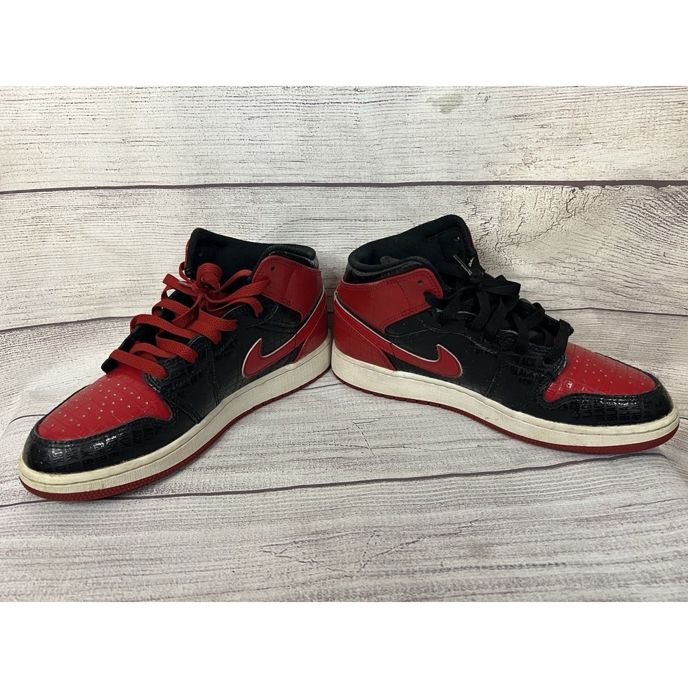 Nike Air Jordan 1 Mid SS Bred Text Black Red GS Size 6.5Y Youth DM9650 001 AJ - Picture 6 of 8